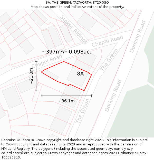 8A, THE GREEN, TADWORTH, KT20 5SQ: Plot and title map