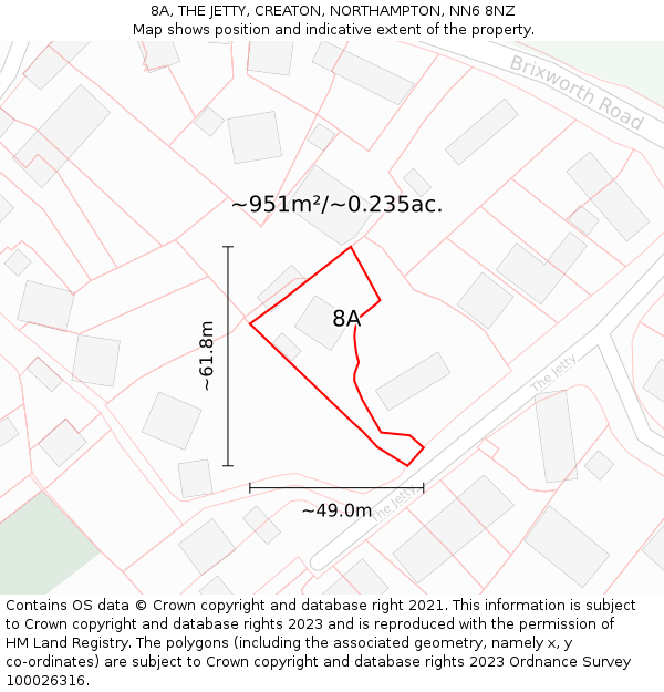 8A, THE JETTY, CREATON, NORTHAMPTON, NN6 8NZ: Plot and title map