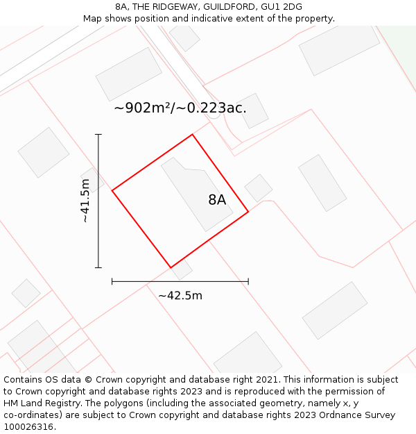 8A, THE RIDGEWAY, GUILDFORD, GU1 2DG: Plot and title map