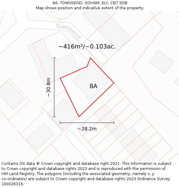 8A, TOWNSEND, SOHAM, ELY, CB7 5DB: Plot and title map