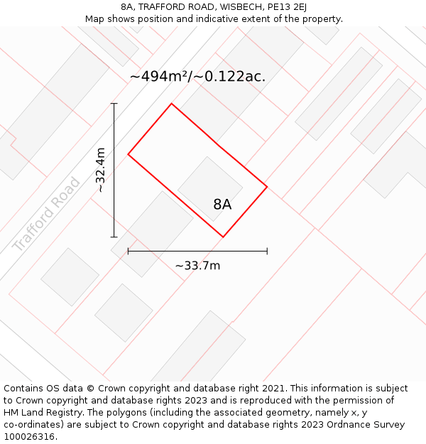 8A, TRAFFORD ROAD, WISBECH, PE13 2EJ: Plot and title map