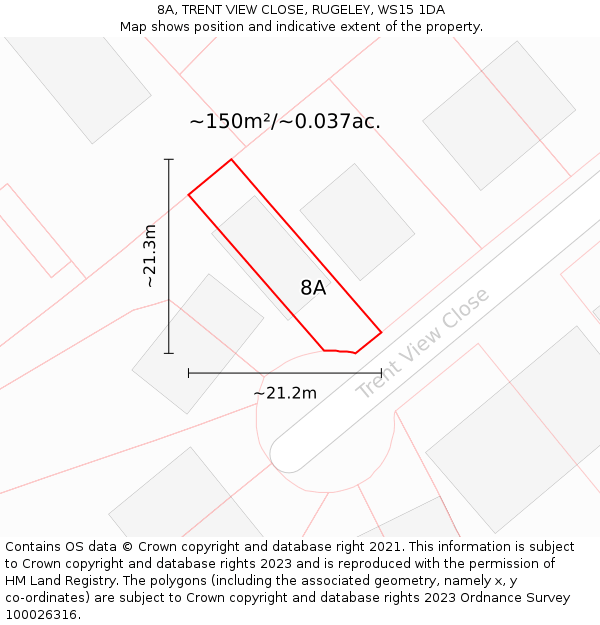 8A, TRENT VIEW CLOSE, RUGELEY, WS15 1DA: Plot and title map
