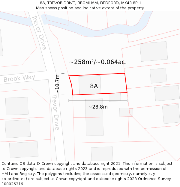 8A, TREVOR DRIVE, BROMHAM, BEDFORD, MK43 8PH: Plot and title map