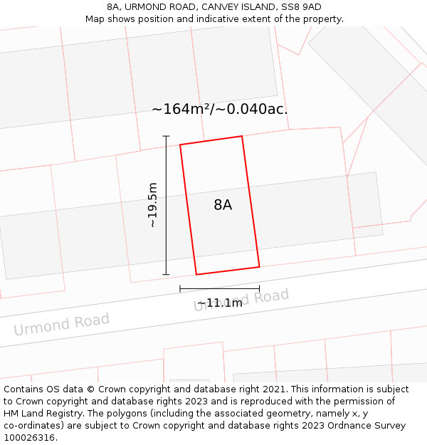 8A, URMOND ROAD, CANVEY ISLAND, SS8 9AD: Plot and title map