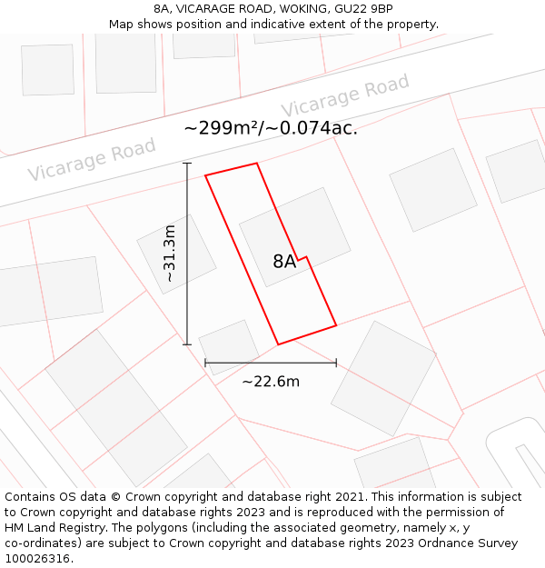8A, VICARAGE ROAD, WOKING, GU22 9BP: Plot and title map