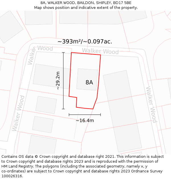 8A, WALKER WOOD, BAILDON, SHIPLEY, BD17 5BE: Plot and title map