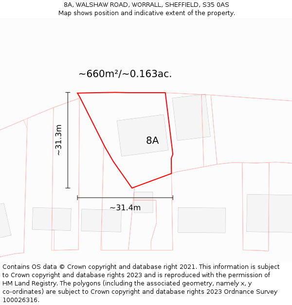 8A, WALSHAW ROAD, WORRALL, SHEFFIELD, S35 0AS: Plot and title map