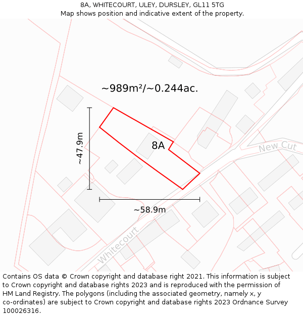 8A, WHITECOURT, ULEY, DURSLEY, GL11 5TG: Plot and title map