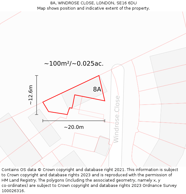 8A, WINDROSE CLOSE, LONDON, SE16 6DU: Plot and title map
