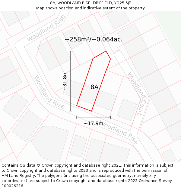 8A, WOODLAND RISE, DRIFFIELD, YO25 5JB: Plot and title map