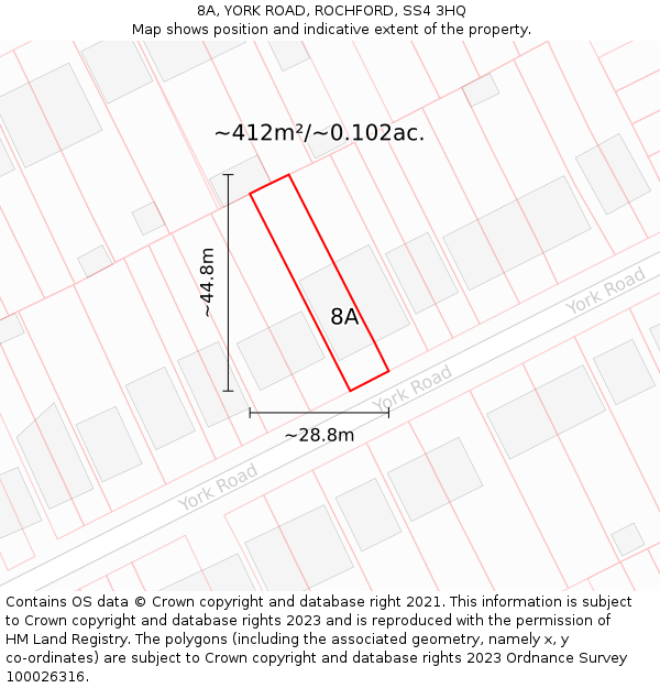 8A, YORK ROAD, ROCHFORD, SS4 3HQ: Plot and title map