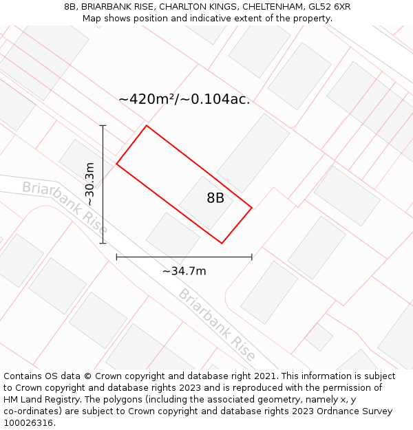 8B, BRIARBANK RISE, CHARLTON KINGS, CHELTENHAM, GL52 6XR: Plot and title map