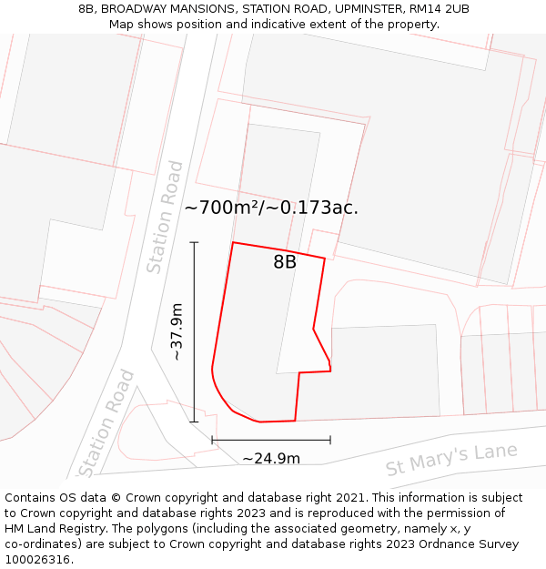 8B, BROADWAY MANSIONS, STATION ROAD, UPMINSTER, RM14 2UB: Plot and title map