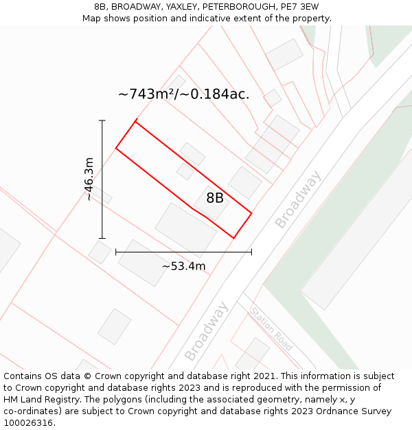 8B, BROADWAY, YAXLEY, PETERBOROUGH, PE7 3EW: Plot and title map