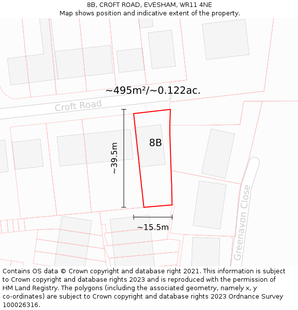 8B, CROFT ROAD, EVESHAM, WR11 4NE: Plot and title map