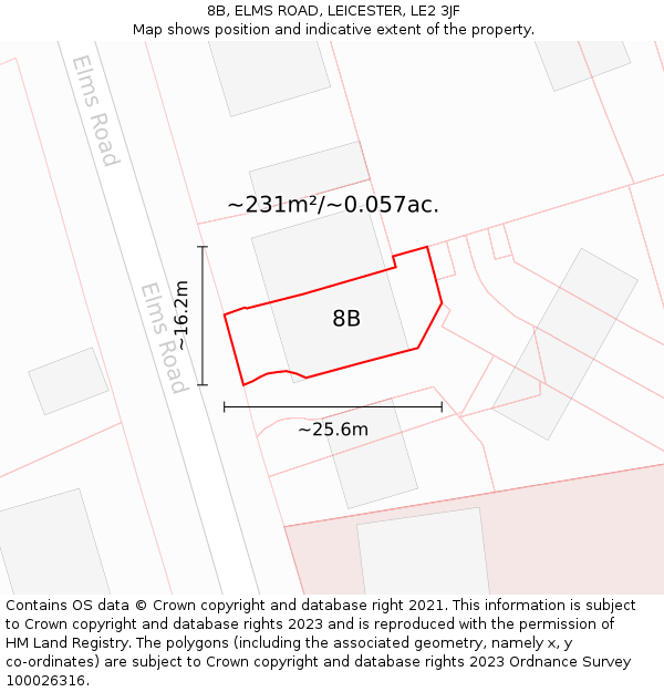 8B, ELMS ROAD, LEICESTER, LE2 3JF: Plot and title map