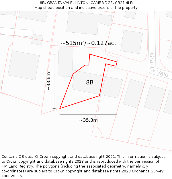 8B, GRANTA VALE, LINTON, CAMBRIDGE, CB21 4LB: Plot and title map