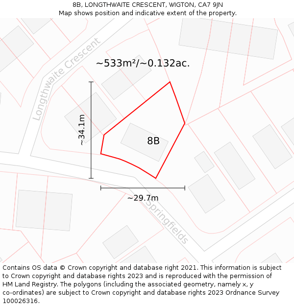 8B, LONGTHWAITE CRESCENT, WIGTON, CA7 9JN: Plot and title map