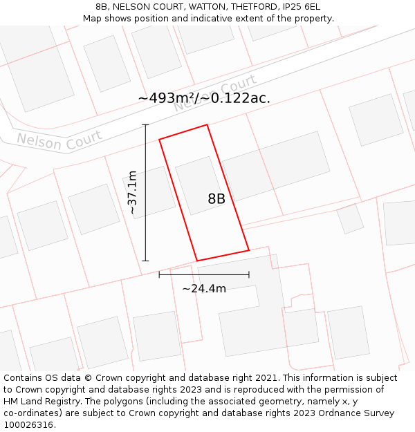8B, NELSON COURT, WATTON, THETFORD, IP25 6EL: Plot and title map