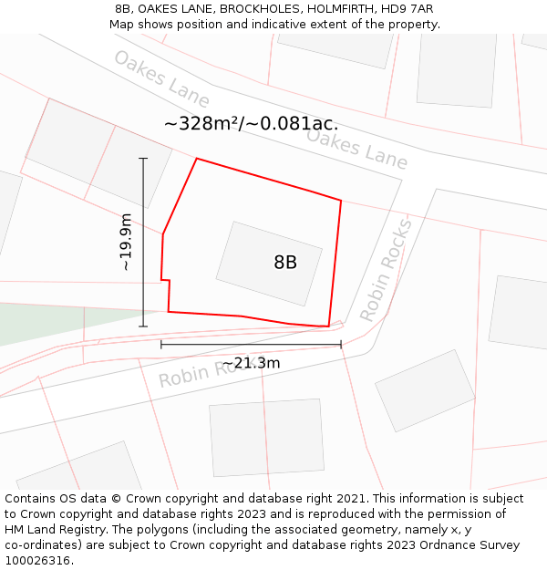 8B, OAKES LANE, BROCKHOLES, HOLMFIRTH, HD9 7AR: Plot and title map
