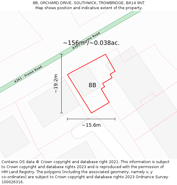 8B, ORCHARD DRIVE, SOUTHWICK, TROWBRIDGE, BA14 9NT: Plot and title map