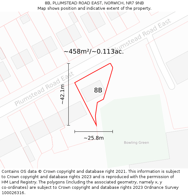 8B, PLUMSTEAD ROAD EAST, NORWICH, NR7 9NB: Plot and title map