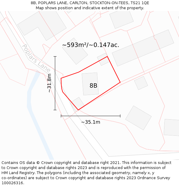 8B, POPLARS LANE, CARLTON, STOCKTON-ON-TEES, TS21 1QE: Plot and title map