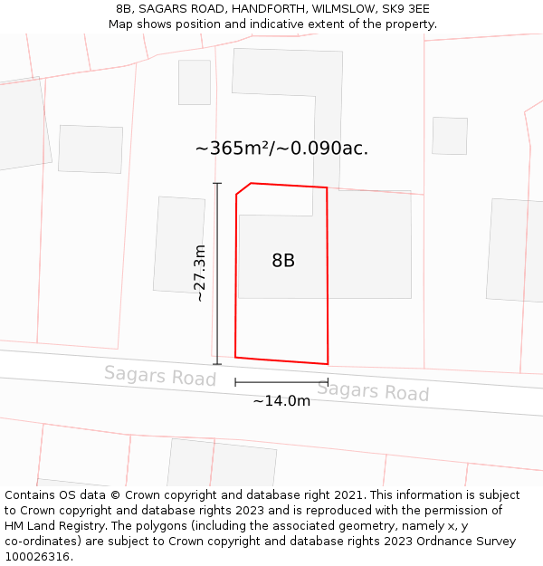 8B, SAGARS ROAD, HANDFORTH, WILMSLOW, SK9 3EE: Plot and title map