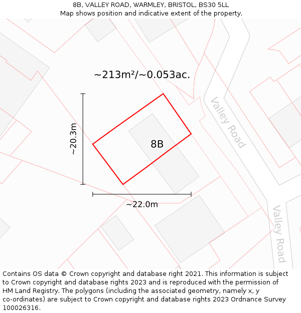 8B, VALLEY ROAD, WARMLEY, BRISTOL, BS30 5LL: Plot and title map