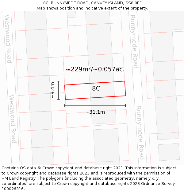 8C, RUNNYMEDE ROAD, CANVEY ISLAND, SS8 0EF: Plot and title map