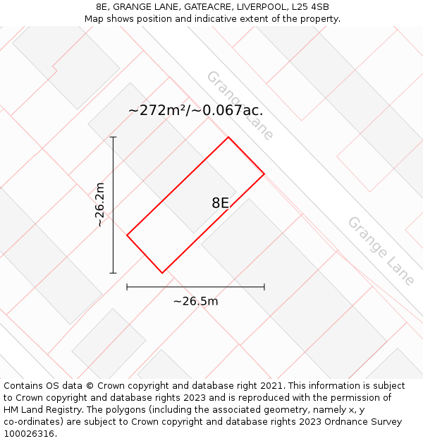 8E, GRANGE LANE, GATEACRE, LIVERPOOL, L25 4SB: Plot and title map