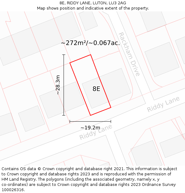 8E, RIDDY LANE, LUTON, LU3 2AG: Plot and title map