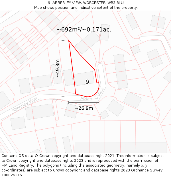 9, ABBERLEY VIEW, WORCESTER, WR3 8LU: Plot and title map