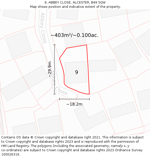 9, ABBEY CLOSE, ALCESTER, B49 5QW: Plot and title map