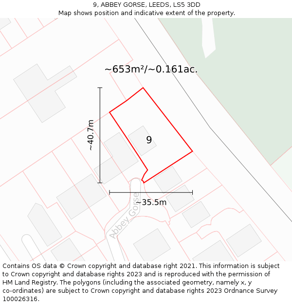 9, ABBEY GORSE, LEEDS, LS5 3DD: Plot and title map