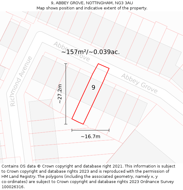 9, ABBEY GROVE, NOTTINGHAM, NG3 3AU: Plot and title map