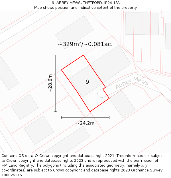 9, ABBEY MEWS, THETFORD, IP24 1FA: Plot and title map