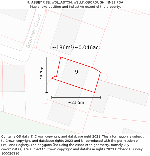 9, ABBEY RISE, WOLLASTON, WELLINGBOROUGH, NN29 7QA: Plot and title map