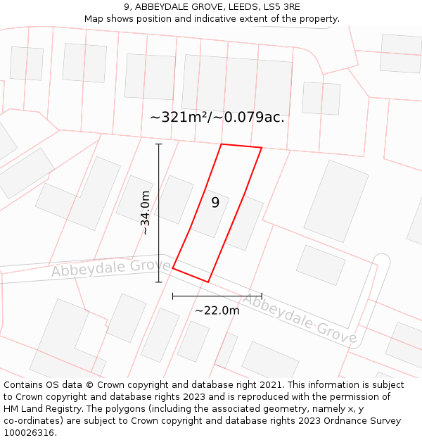 9, ABBEYDALE GROVE, LEEDS, LS5 3RE: Plot and title map