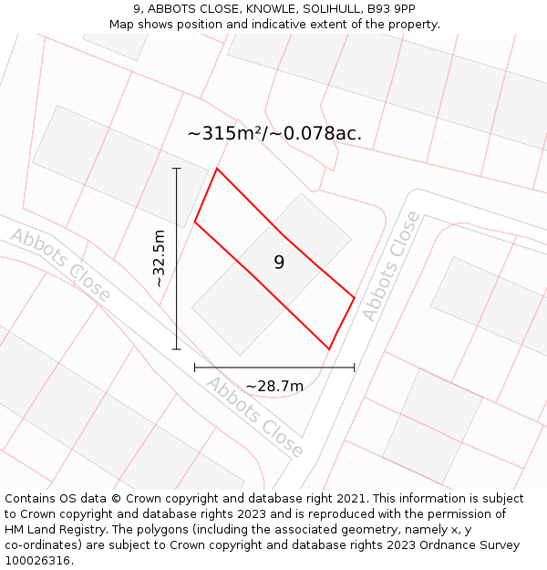 9, ABBOTS CLOSE, KNOWLE, SOLIHULL, B93 9PP: Plot and title map