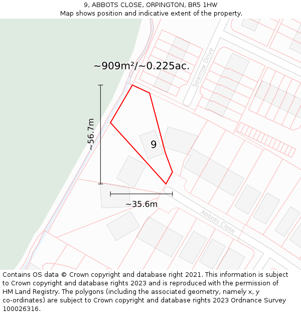 9, ABBOTS CLOSE, ORPINGTON, BR5 1HW: Plot and title map