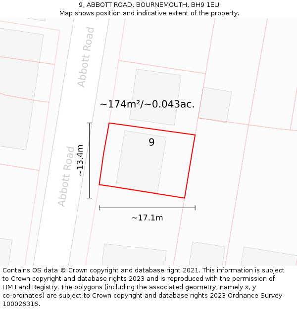 9, ABBOTT ROAD, BOURNEMOUTH, BH9 1EU: Plot and title map