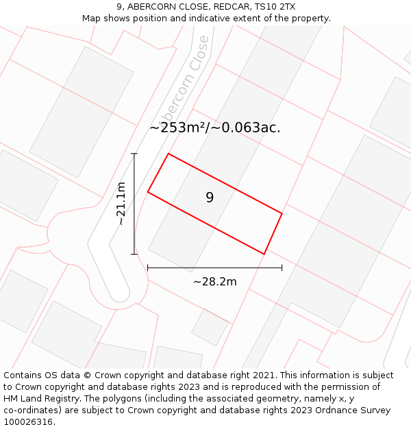 9, ABERCORN CLOSE, REDCAR, TS10 2TX: Plot and title map
