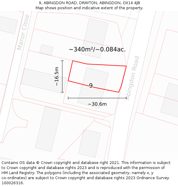 9, ABINGDON ROAD, DRAYTON, ABINGDON, OX14 4JB: Plot and title map