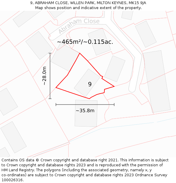 9, ABRAHAM CLOSE, WILLEN PARK, MILTON KEYNES, MK15 9JA: Plot and title map