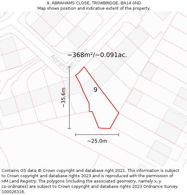 9, ABRAHAMS CLOSE, TROWBRIDGE, BA14 0ND: Plot and title map