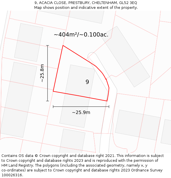 9, ACACIA CLOSE, PRESTBURY, CHELTENHAM, GL52 3EQ: Plot and title map