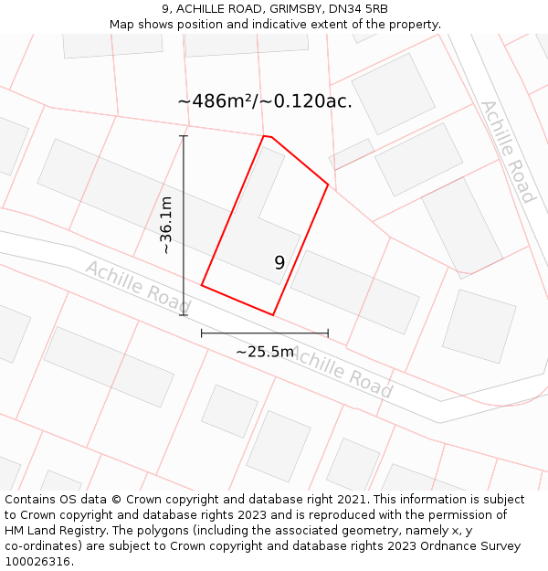9, ACHILLE ROAD, GRIMSBY, DN34 5RB: Plot and title map