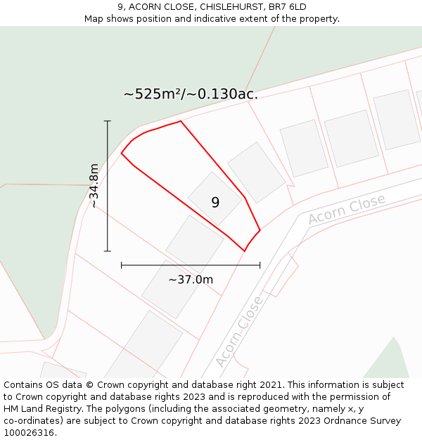 9, ACORN CLOSE, CHISLEHURST, BR7 6LD: Plot and title map