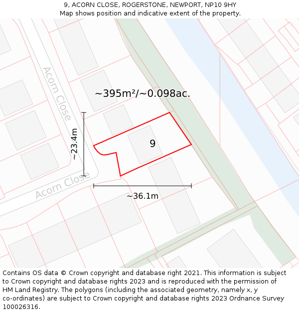 9, ACORN CLOSE, ROGERSTONE, NEWPORT, NP10 9HY: Plot and title map